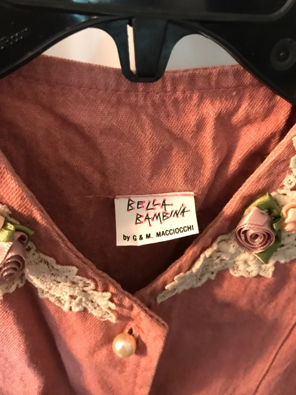 Vintage 90's Bella Bambina Pink Denim Girl's Dress w/Crocheted Lace Collar Sz 6x